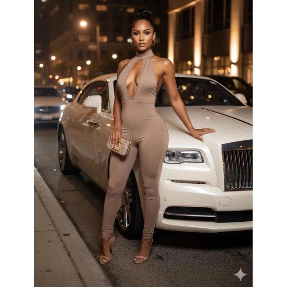 NWT Oh Polly Nude bandage cutout Party backless winter jumpsuit, US 2